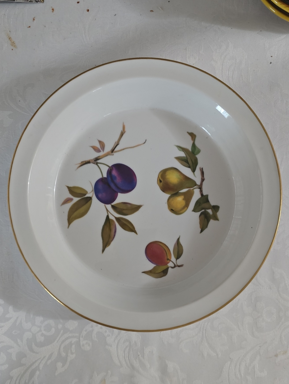 Royal Worcester White Porcelain with Gold Trim Pie Plate. Evesham Pattern